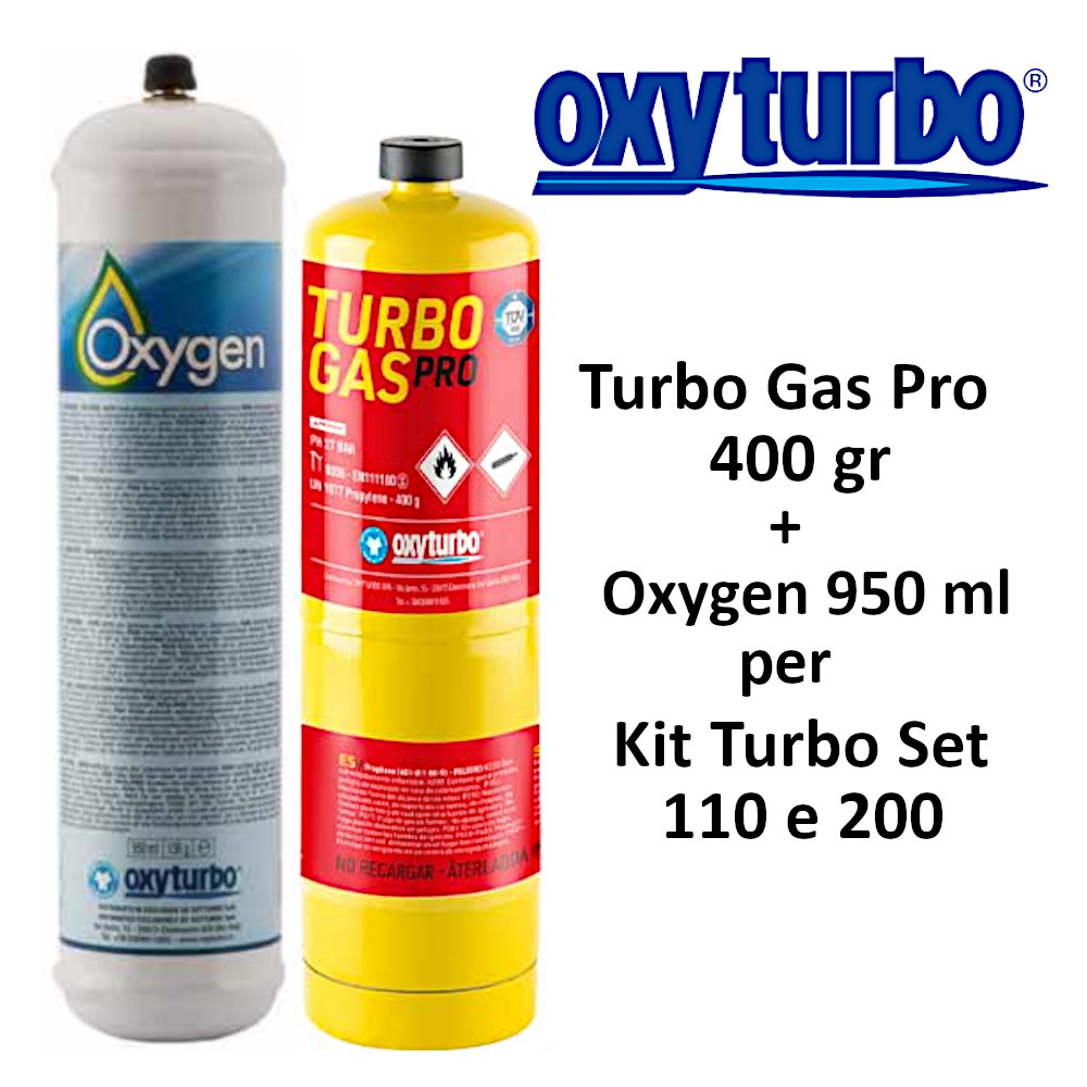 Stock Bombole Ricambio Oxyturbo: 1x Turbo Gas + 1x Ossigeno 1L