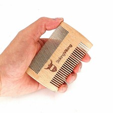 Customize Logo-Natural Beech Wood Comb Double Sides Men Beard Comb Wooden Hair