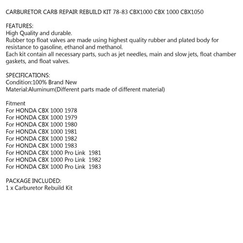 Vergaser Reparatur Satz Jet Kit für HONDA CBX1000 CBX 1000 CBX1050 1978-1983 F2 - Picture 8 of 8