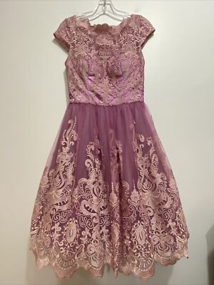 Chi Chi London Dress Lace Wedding Prom Evening Dress Pink Gold Thread
