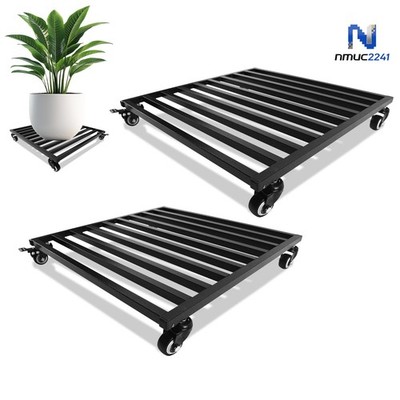 Pair 20'' Square Black Metal Plant Dolly Heavy Rolling Caddy With Wheels
