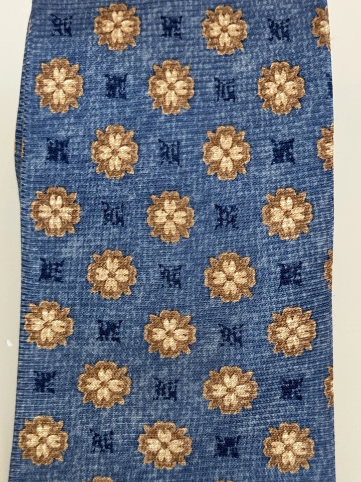 Corbata de cuello de diseñador negra marrón 1826 100 % seda azul y dorado Foto 2 de 3