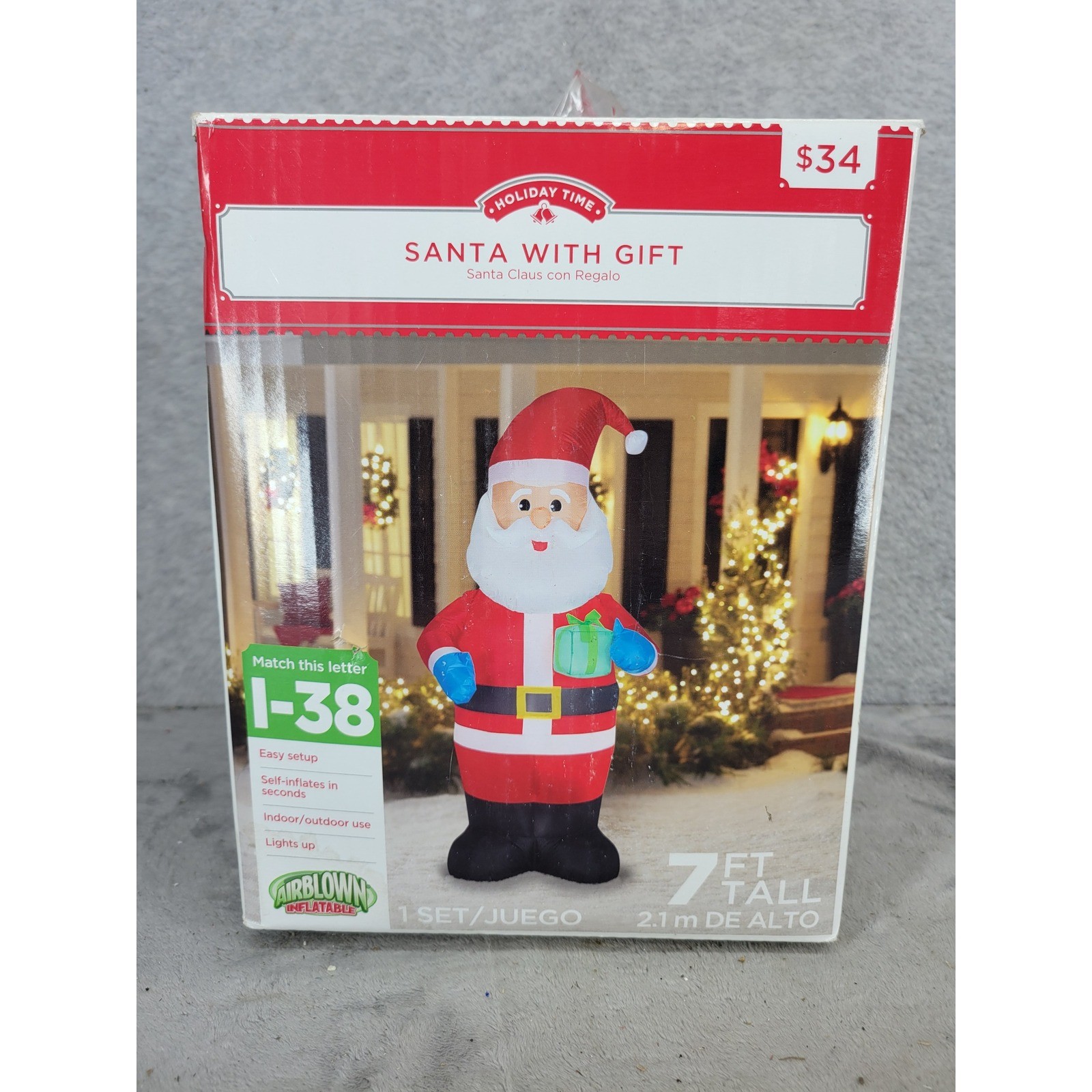 One Foot Items Holiday Time 7 Foot Inflatable Santa Claus with Gift Outdoor Christmas ...