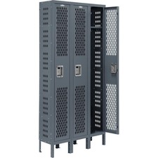 Heavy Duty Ventilated Steel Locker Single Tier 3-Wide 12x12x72 Unassembled Gray