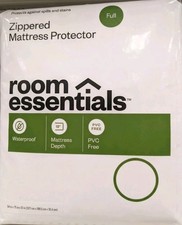 Room Essentials Zippered Mattress Protector White Vinyl Waterproof Size Full NEW