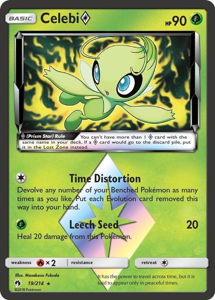 Celebi Prism Star - 19/214 - Pokemon Lost Thunder Sun & Moon Ultra Rare Card NM