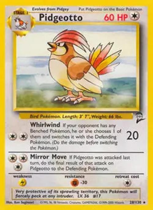 Pidgeotto - 28/130 - Pokemon Base Set 2 Rare Card WOTC LP