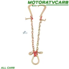 ALL-CARB G80 9260lbs Towing Chain Bridle 5/16" X 2ft w/15" TJ-Hooks &Grab Hooks