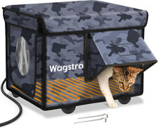 Heated Cat House for Outside, Waterproof Awning  Escape Door Heated Cat Houses