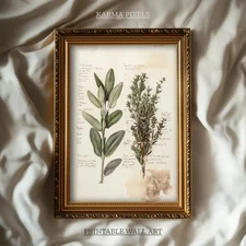 Dried Sage Herbarium Wall Art, Minimalist Herbs Art Printable, Printable