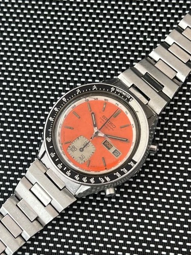 SEIKO 6139-6040 Automatic Ghost Chronograph Watch Vintage Men's Orange Dial 17J