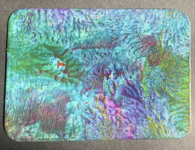 ACEO Original Series 2 of 3 Seascape Goldfish Coral Underwater Wax Painting