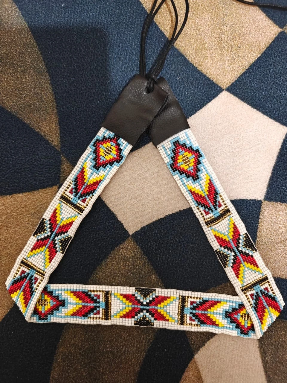 Beaded Hat Band Geometric Southwestern Pattern Cowboy Rode Handmade hatband