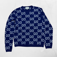 GUCCI GG Logo Crewneck Sweater Navy Blue