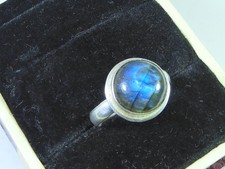 Anello rotondo in labradorite US-8 anello con pietre preziose grosse in argen...