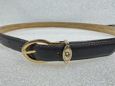 VTG 80s Christian Dior Belt Women Medium Gray Aniline Cowhide Skinny Gold Logo