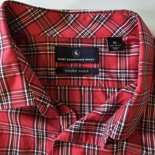 Hart Schaffner Marx Men's XL Red Plaid Long Sleeve Button Front Shirt 100 Cotto