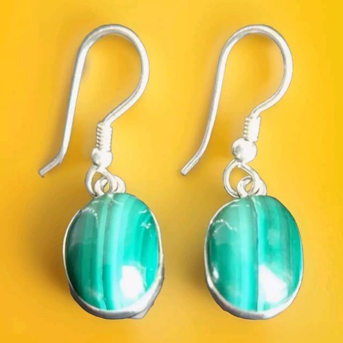 Erick's Sterling Silver Malachite Earrings Taxco.925 - Picture 1 of 9
