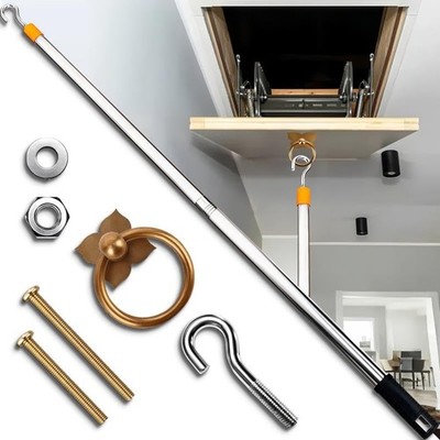 Attic Pull Down Hook Kit - 60 Inch Steel Pole & Hook for Scissor Ladders | Co...