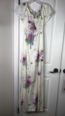 Davi & Dani Dress Womens Sz M Cream Floral Maxi Fairycore Cottagecore NWT