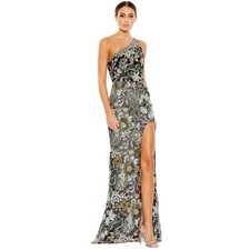 Mac Duggal Asymmetric Cutout Back Floral Evening Gown Size 12 NWT