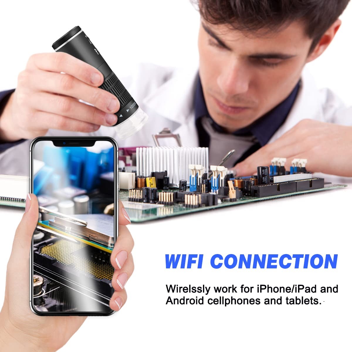 WiFi USB Digital Microscope 50 to 1000x Wireless Magnification Endoscope 8 LE...