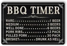 Tin Metal Sign Outside BBQ Timer Funny Kitchen Backyard Outdoor 8x12