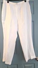 Escada White 100 Linen Designer Straight Leg Pants Beach Luxury sz 44 US 12