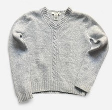 Eddie Bauer Women  s Grey Cable Knit V-Neck Lambswool Pullover Sweater Size M