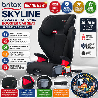 Brand New Britax Skyline 2-in-1 Booster Car Seat Highback/Backless Dusk