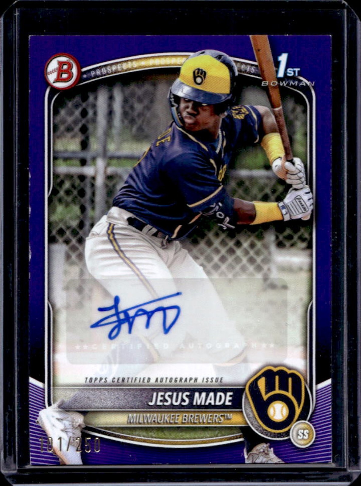 2025 Bowman Jesus Made Auto Autograph Purple Border 1st Prospect #/250 Brewers