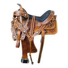 Handmade Western Barrel Racing Horse Saddle Equestrian Trail Tooled Carved Tack