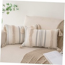 Boho Throw Pillow Covers 12x20 Set of 2 Woven 20" x 12" Pack of 2 Khaki