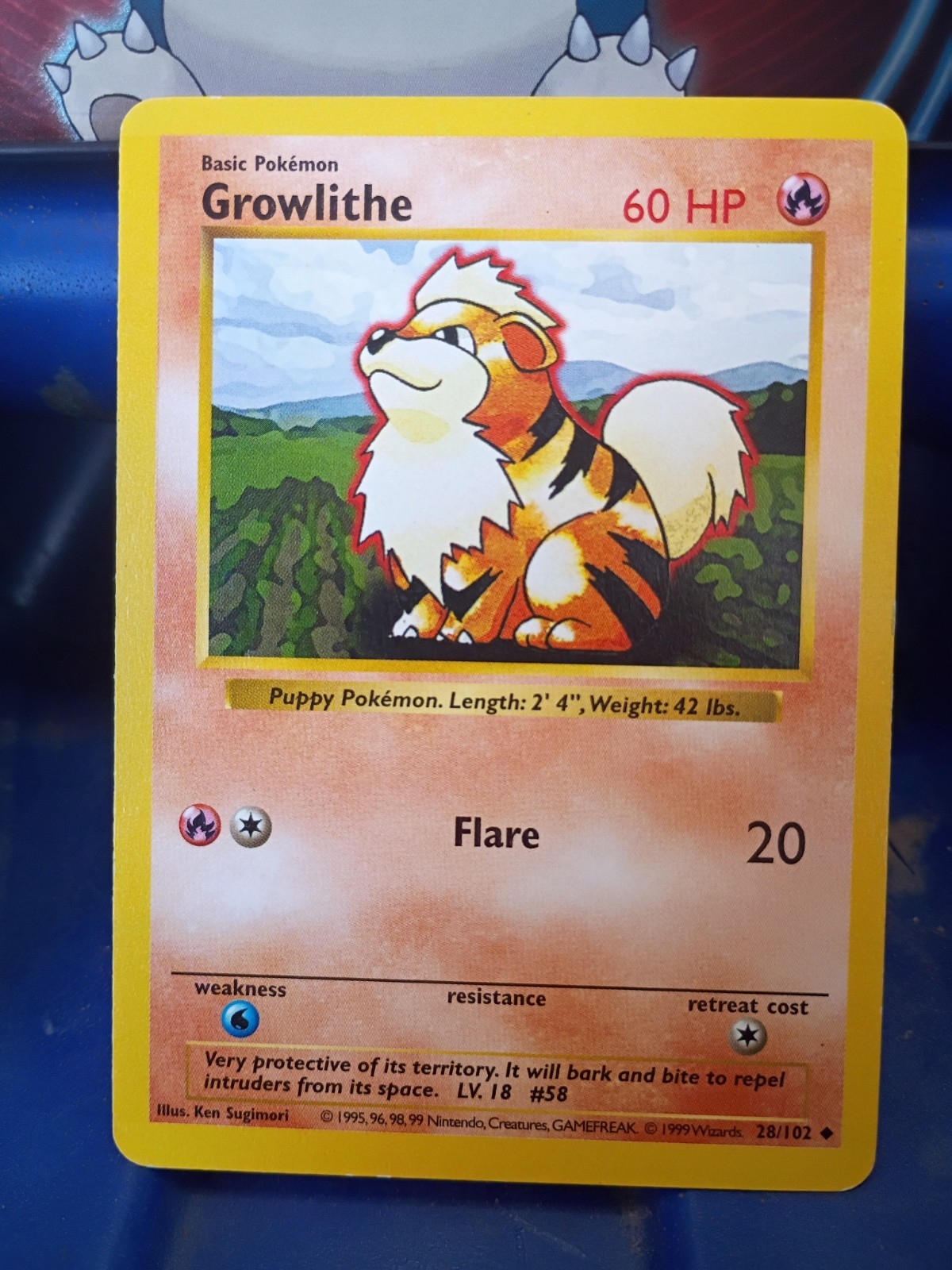 Growlithe 28/102 Shadowless Base Set Uncommon 1999 English Pokemon TCG WoTC NM