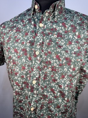 Nächstes Herren kurzärmeliges Blumenhemd Größe groß, slim fit grüne Baumwolle