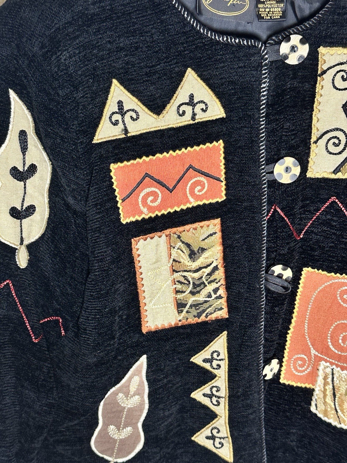 Julia Kim Jacket Embroidered Patchwork Black Peti… - image 3