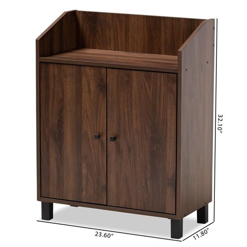 Baxton Studio Rossin Walnut Brown Finished 2-Door Wood Shoe Cabinet - Picture 5 of 10
