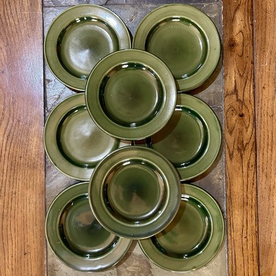 Stoneware Plate Set/Lot 8 Americana General Star Pottery Green 6'' Bread Side Vtg