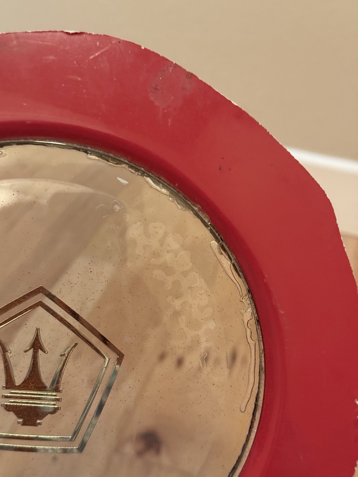 VINTAGE CHRYSLER TC BY MASERATI GLASS PORTHOLE WINDOW W/ GOLD TRIDENT LOGO