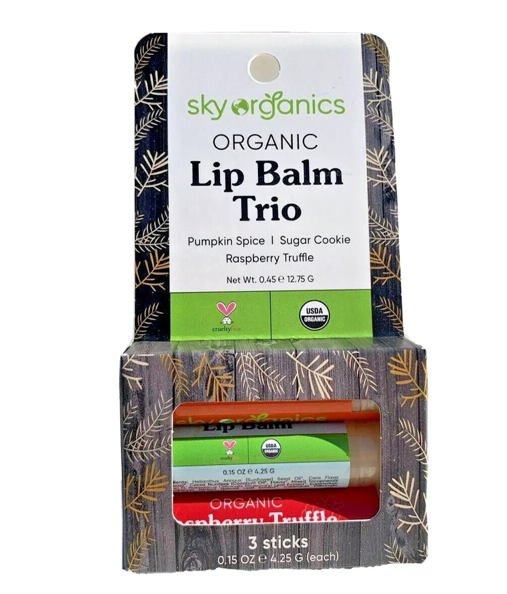 Sky Organics 3 lip balm set pumpkin spice sugar cookie raspberry