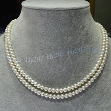 Vintage 2 Strands Akoya Real Natural Pearl 5-6mm White Pearl Necklace 17-18 inch