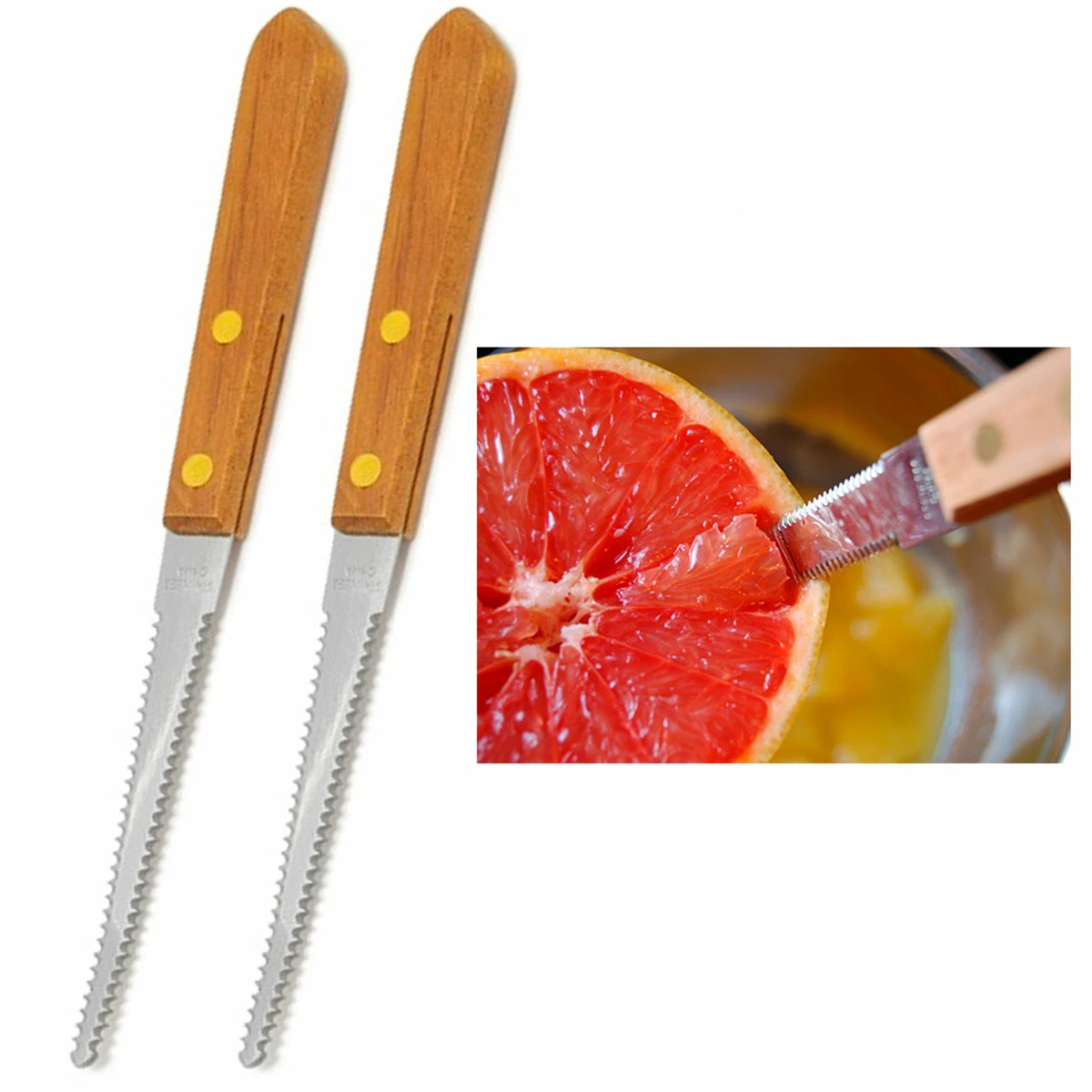 2 Grapefruit Knives Stainless Steel Dual Serrated Edge Blade Knife Citrus  Fruit