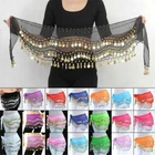 3 Rows 128 Gold/Silver Coins Belly Dance Costume Hip Scarf Skirt Belt Wrap Waist