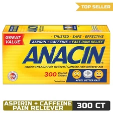 Anacin Fast Pain Relief Aspirin + Caffeine, 300 Coated Tablets