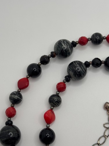 Jay King DTR Sterling Silver Zebra Jasper Coral Onyx Bead Necklace - Picture 7 of 15