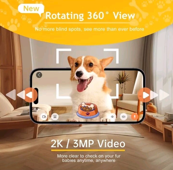 Pet Camera Dog Treat Dispenser 2K Video Two Way Audio 360 Automatic
