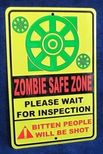 ZOMBIE SAFE ZONE - *US MADE* Embossed Sign - Man Cave Garage Bar Pub Wall Decor