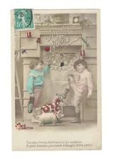 SD2350   ANIMALS XMAS VICTORIAN KIDS VINTAGE TOYS TOY PIG & HORSE RPPC