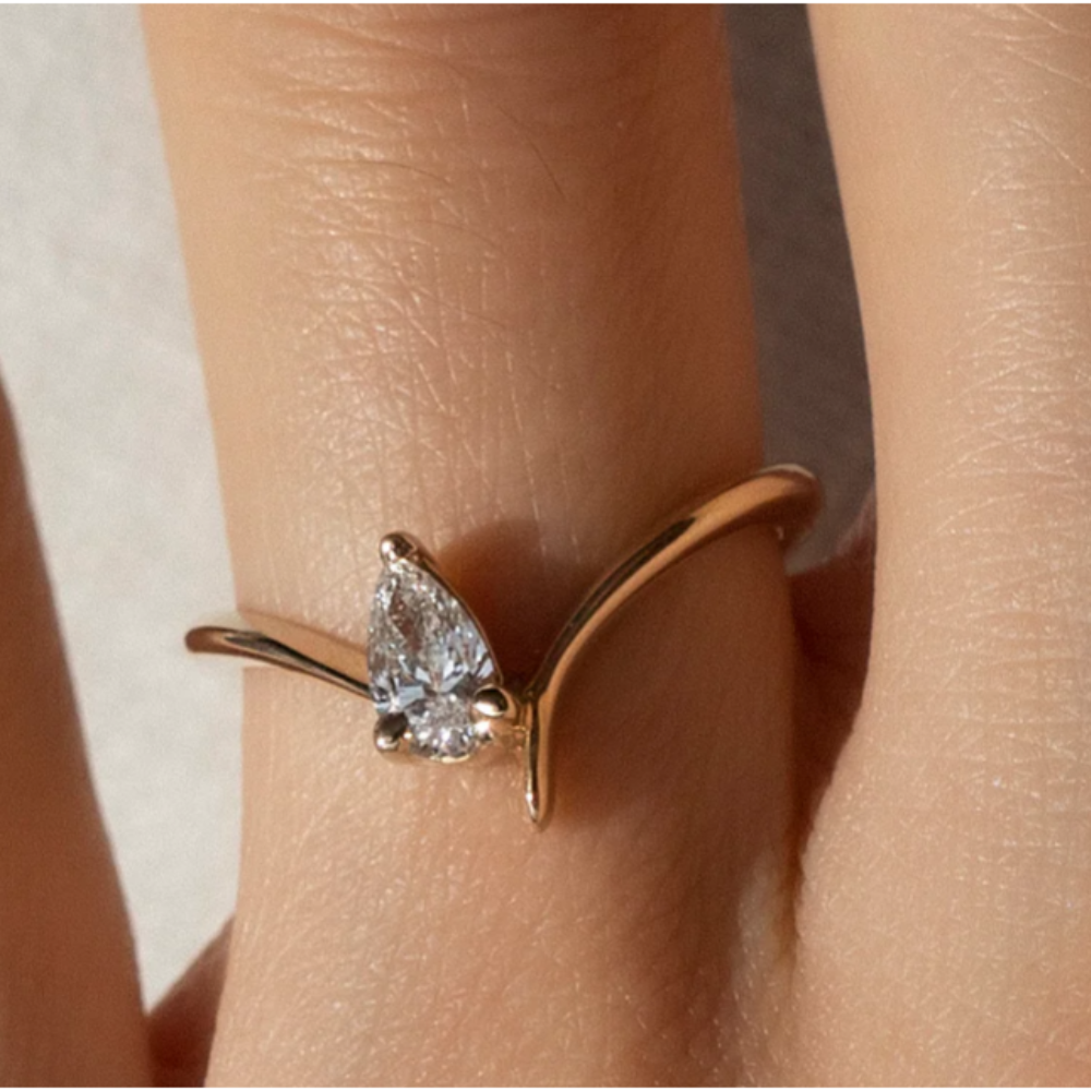 Bague De Fiançailles Diamant Taille Poire 1 Carat - Or Blanc 14 Carats - Certifiée IGI - Taille 8