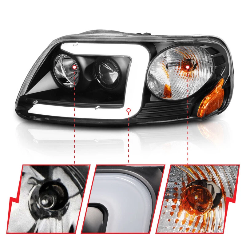 Faros proyectores ANZO para Ford F-150 1997-2003 con barra de luz carcasa negra Foto 4 de 4